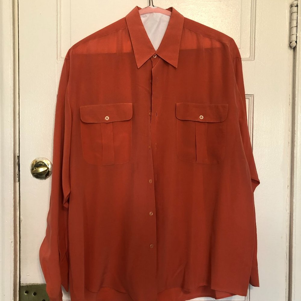 Salmon Genelli 100% Silk Crepe Button-down Sz Xl